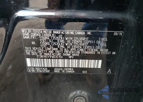 2015 Toyota Rav4 Xle z USA, uszkodzony, nr VIN 2T3RFREV1FW235154